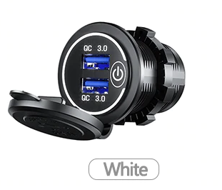 Автомобільний швидкий QC3.0 36W зарядний пристрій гніздо врізна розетка кругла біла 2 USB (12-24В) CPA
