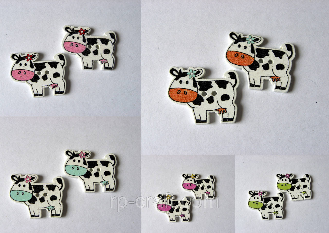 Гудзик дерев'яний, декоративний. Корова, 22х28 мм, фото 1