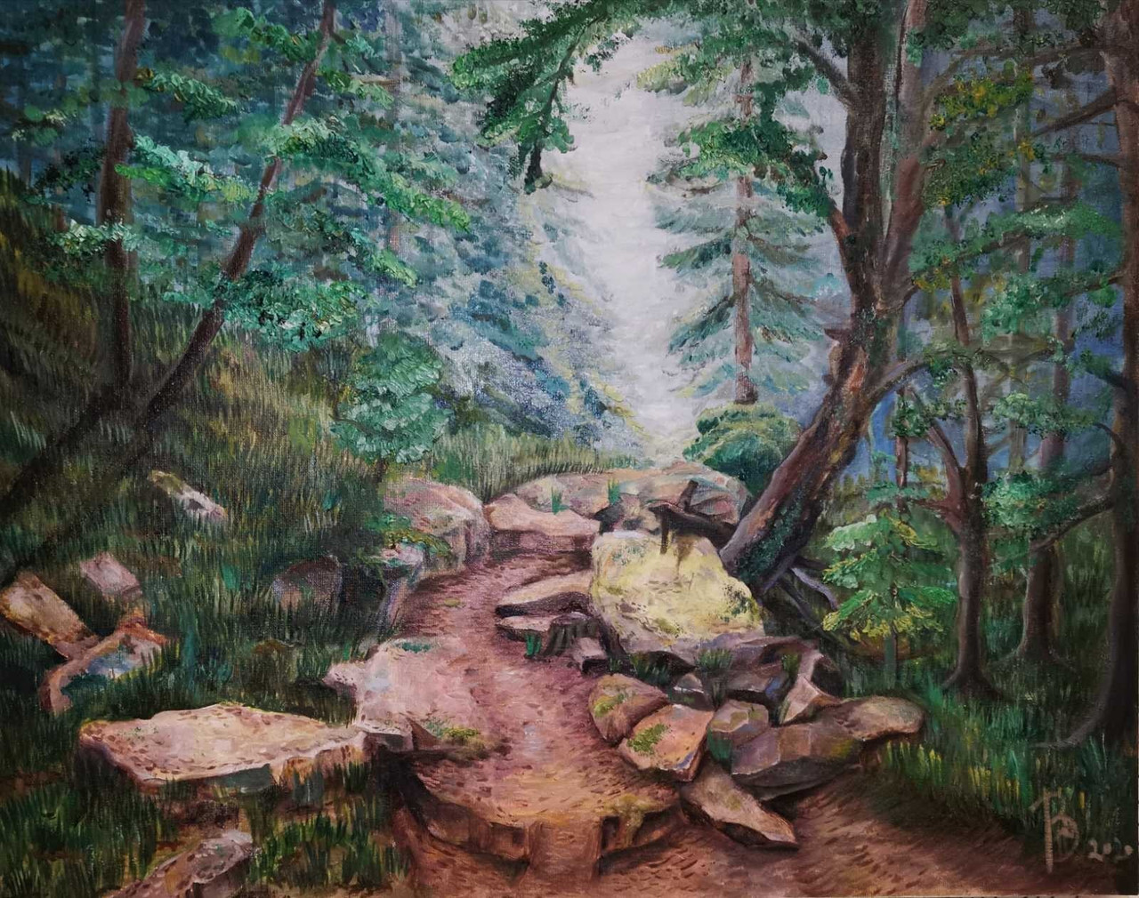 Картина маслом "Лісова стежка в Карпатах", живопис 40*50