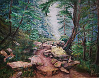 Картина маслом "Лесная тропа в Карпатах", живопись 40*50
