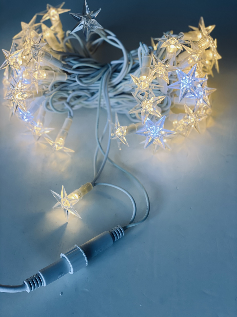 Гірлянда вулична "Нитка" (String) 100LED 10м Зірки", білий провід (каучук), тепла з флешем
