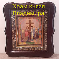 Ікона Воздвиження Хреста Господнього, лик 10х12 см, у темному дерев'яному кіотіті
