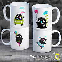 Сімейні білі чашки (кухлі) з принтом "Монстрики чорнушки"