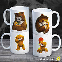 Сімейні білі чашки (кухлі) з принтом "Ведмеді"