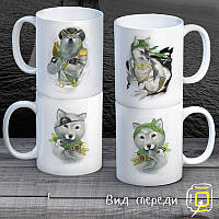 Сімейні білі чашки (кухлі) з принтом "Вовки пірати"