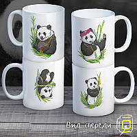 Сімейні білі чашки (кухлі) з принтом "Панди в бамбуку"