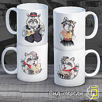 Сімейні білі чашки (кухлі) з принтом "Єноти - музиканти"