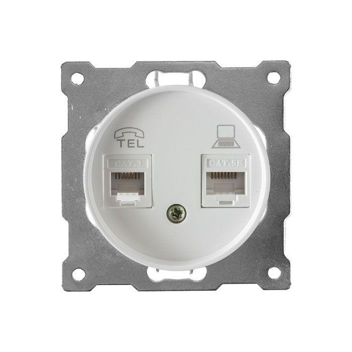 Розетка подвійна телефон/комп'ютер RJ11/RJ45 кат.5e, колір білий OneKeyElectro (серія Florence)