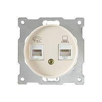 Розетка подвійна телефон/комп'ютер RJ11/RJ45 кат.5e, колір бежевий OneKeyElectro