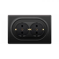 Розетка подвійна, в зборі, з заземленням гвинтові контакти, колір чорний OneKeyElectro