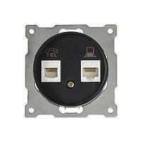 Розетка подвійна телефон/комп'ютер RJ11/RJ45 кат.5e, колір чорний OneKeyElectro