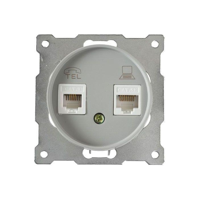 Розетка подвійна телефон/комп'ютер RJ11/RJ45 кат.5e, колір сірий OneKeyElectro (серія Florence)