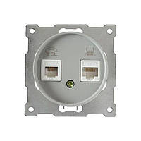 Розетка подвійна телефон/комп'ютер RJ11/RJ45 кат.5e, колір сірий OneKeyElectro