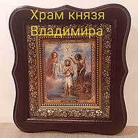 Икона Крещение Господне, лик 10х12 см, в темном деревянном киоте