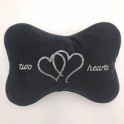 Подушка під голову в автомобіль зі стразами two hearts, чорна