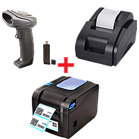 Акционный набор: Принтер чеков XP-58II + Беспроводной сканер Syble-5066R + Принтер этикеток Xprinter XP-370b