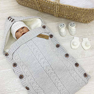 Конверт в'язаний із капюшоном сірий D2019031BABY