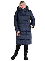 Куртка-пальто женская зимняя длинный пуховик-одеяло, батал размеры 48-72 52, Темно-синий