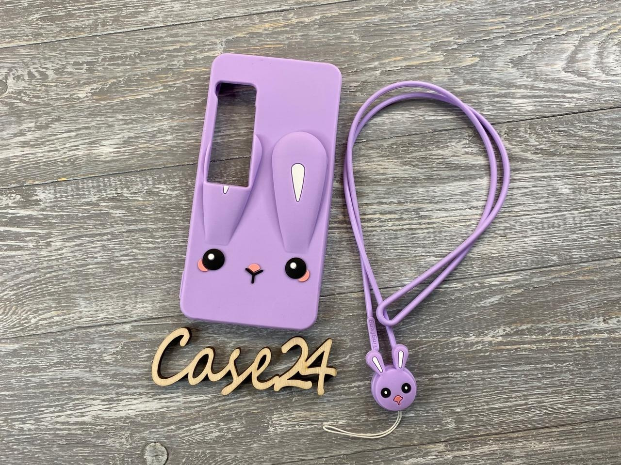 Гумовий 3D чохол Rabbit для Meizu Pro 7 зі шнурком фіолетовий