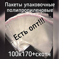 Пакет 100х170мм+клеевой, упаковочный полипропиленовый, 100шт/уп