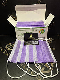 Медичні фіолетові маски три шари, металевий тримач для носа, гумки якісні