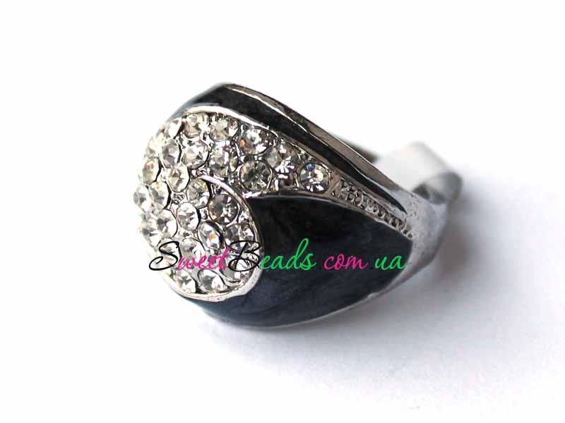 Перстінь із кристалами р.17, графіт, фото 1