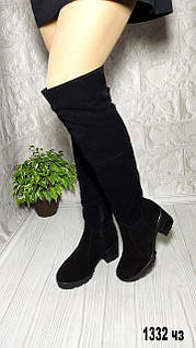 Чоботи високі ботфорти зимові жіночі замшеві чорні натуральна шкіра, замша. Розміри 36 40 41