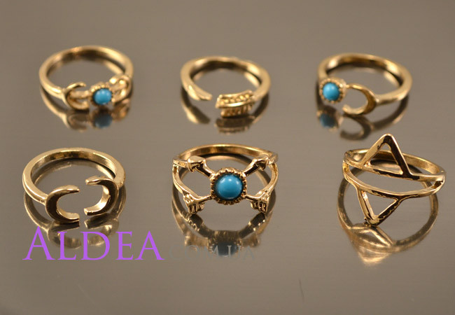 Кільця МІДІ на фалангу Турецький комплект, золото, фото 1