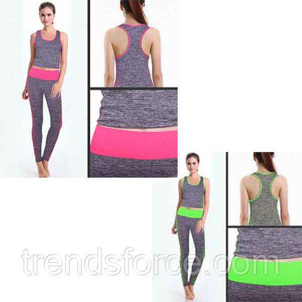 Женская майка и лосины для фитнеса, йоги, бега Yoga Wear A Suit Slimming розовые 130591 - фото 3 - id-p690464657