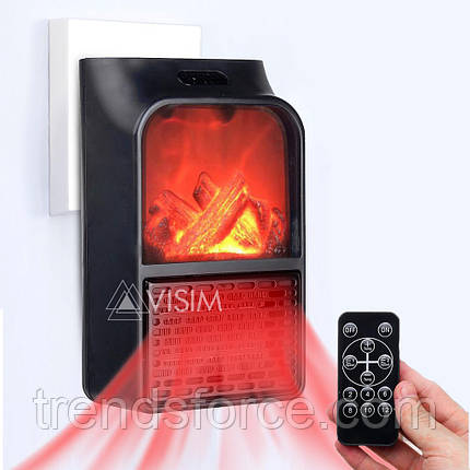 Портативний мініобігрівник імітація каміна з пультом Flame Heater 500 Вт Чорний 152668, фото 2