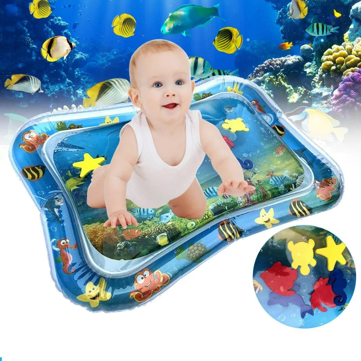 Водяний килимок з рибками для дітей (Inflatable water play mat), Дитячий водяний килимок акваріум із рибками
