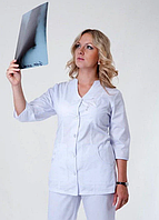 Белый медицинский батистовый костюм для женщин с v-образным вырезом 40-60