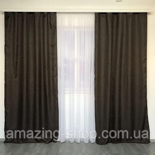 Сонцезахисні штори <unk> Штори з мішковини <unk> Готові штори з льону <unk> 100% захист від сонця <unk> Коричневі штори <unk>, фото 1