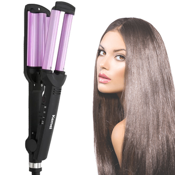 Плойка подвійна керамічна Kemei JFQ-KM 2022 Чорна, фото 1