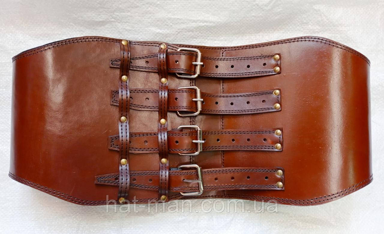 Кожаний пояс (черес) на 4 пряжки КОРИЧНЕВИЙ, фото 1