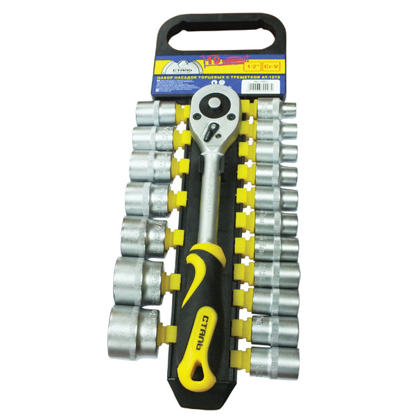 Набір торцевих головок із тріскачкою Сталь AT-1219 1/2' 19 шт., фото 1