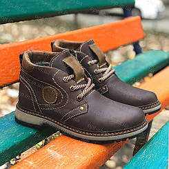 Черевики дитячі зимові шкіряні на хлопчика коричневі на шнурку 37 розмір