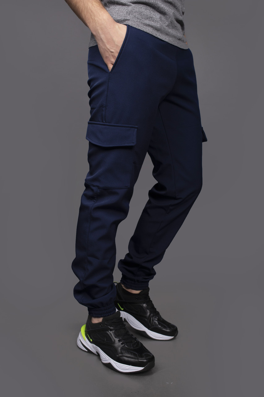 Штаны карго брюки мужские зимние теплые качественные синие Softshell ...