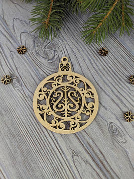 Дерев'яна ялинкова іграшка Куля різьблена 9*7,5 см