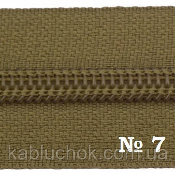 Блискавка No 7 спіральна (вита) метрова, колір хакі, фото 1