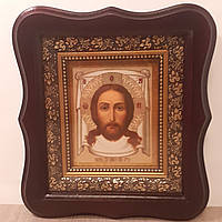 Нерукотворный образ Иисуса Христа, лик 10х12 см, в темном деревянном киоте
