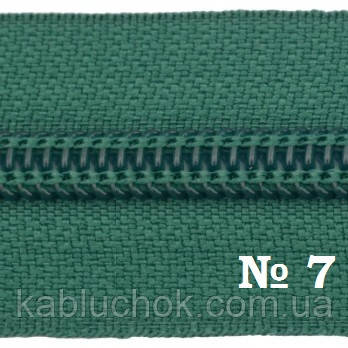 Блискавка No 7 спіральна (вита) метрова, колір зелений, фото 1