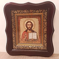 Икона Господь Вседержитель, лик 10х12 см, в темном деревянном киоте
