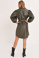 Плаття-сорочка жіноче з екошкіри з довгим рукавом (розмір XS, S, M, L, XL, 40, 42, 44,46,48,50, 52), фото 3