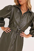 Плаття-сорочка жіноче з екошкіри з довгим рукавом (розмір XS, S, M, L, XL, 40, 42, 44,46,48,50, 52), фото 5