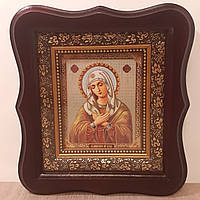 Икона Умиление Пресвятой Богородицы, лик 10х12 см, в темном деревянном киоте