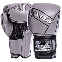 Боксерські рукавички шкіряні на липучці сірі VELO VL-2218, 12 унцій