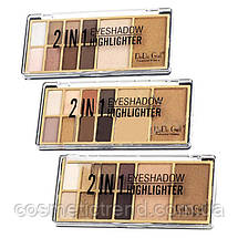 DoDo Girl 2in1 Eyeshadow Highlighter палетка для макіяжу 8 тіней + 2халайтера D4061/02 (уцінка!), фото 4