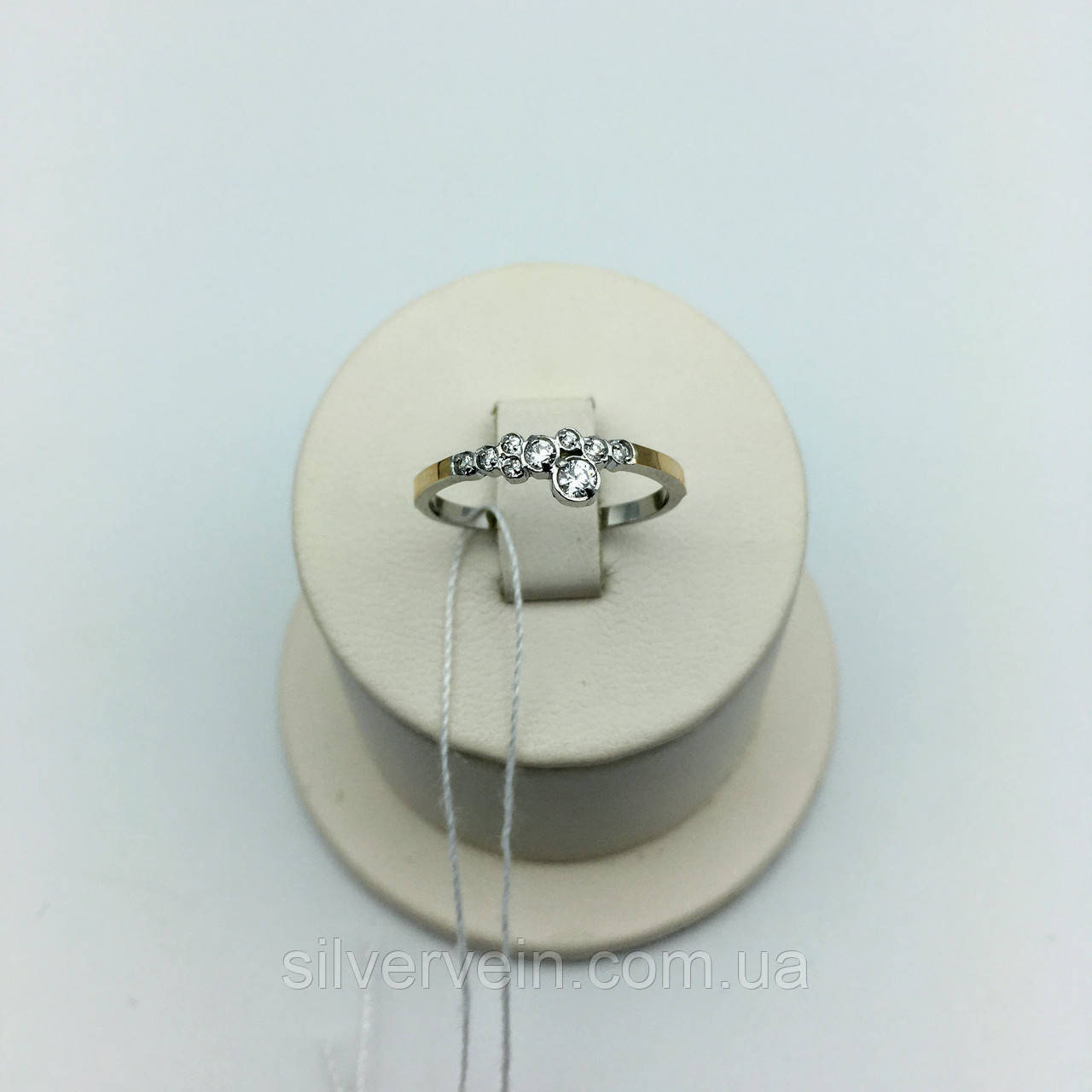 Срібне кільце із золотими пластинами Фіаніт, фото 1