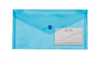 Папка-конверт TRAVEL, на кнопці, DL, глянсовий прозорий пластик, синій